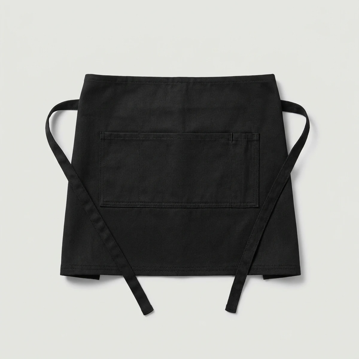 Black short waist apron with three-section front pocket