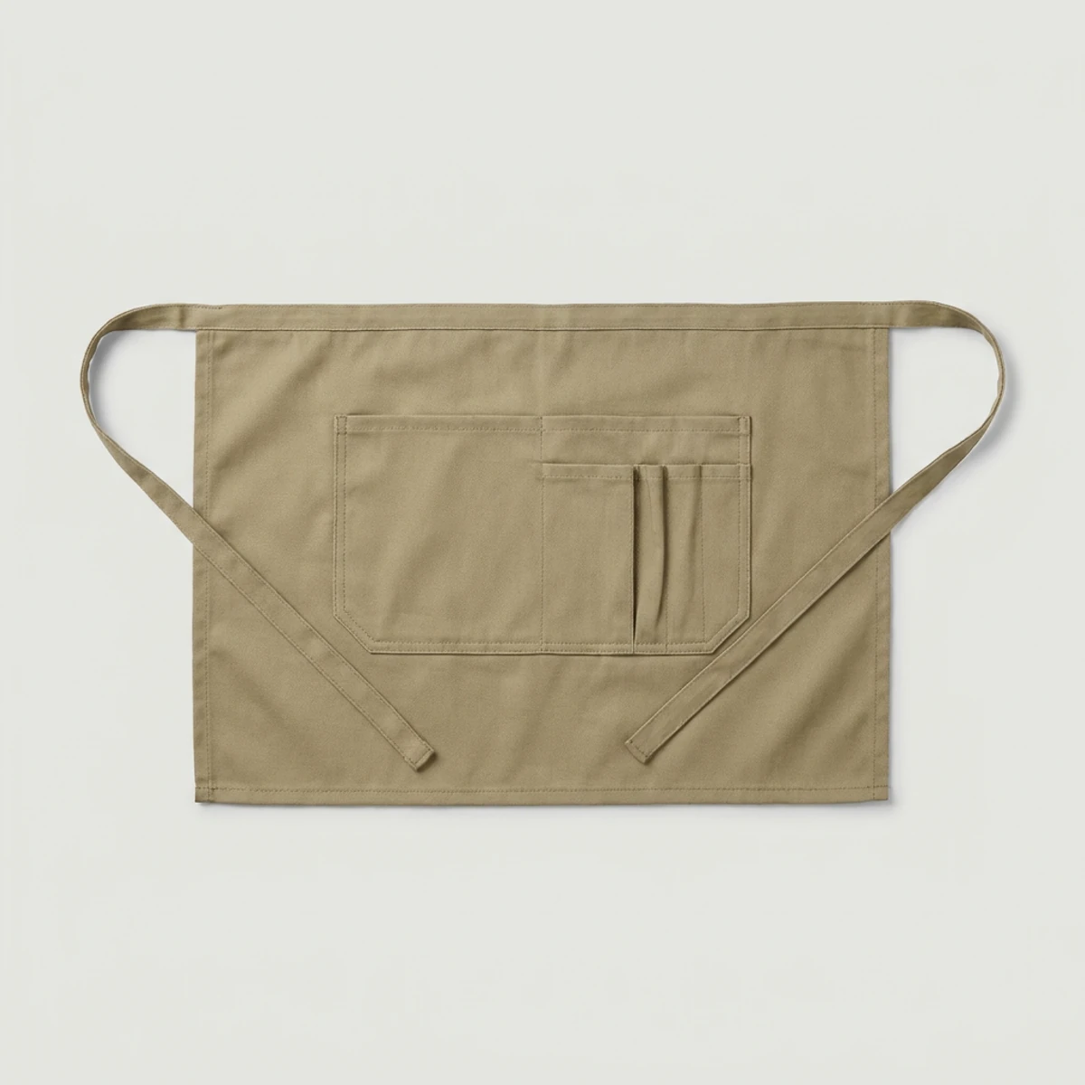Khaki server waist apron with order-pad pocket and pen slots