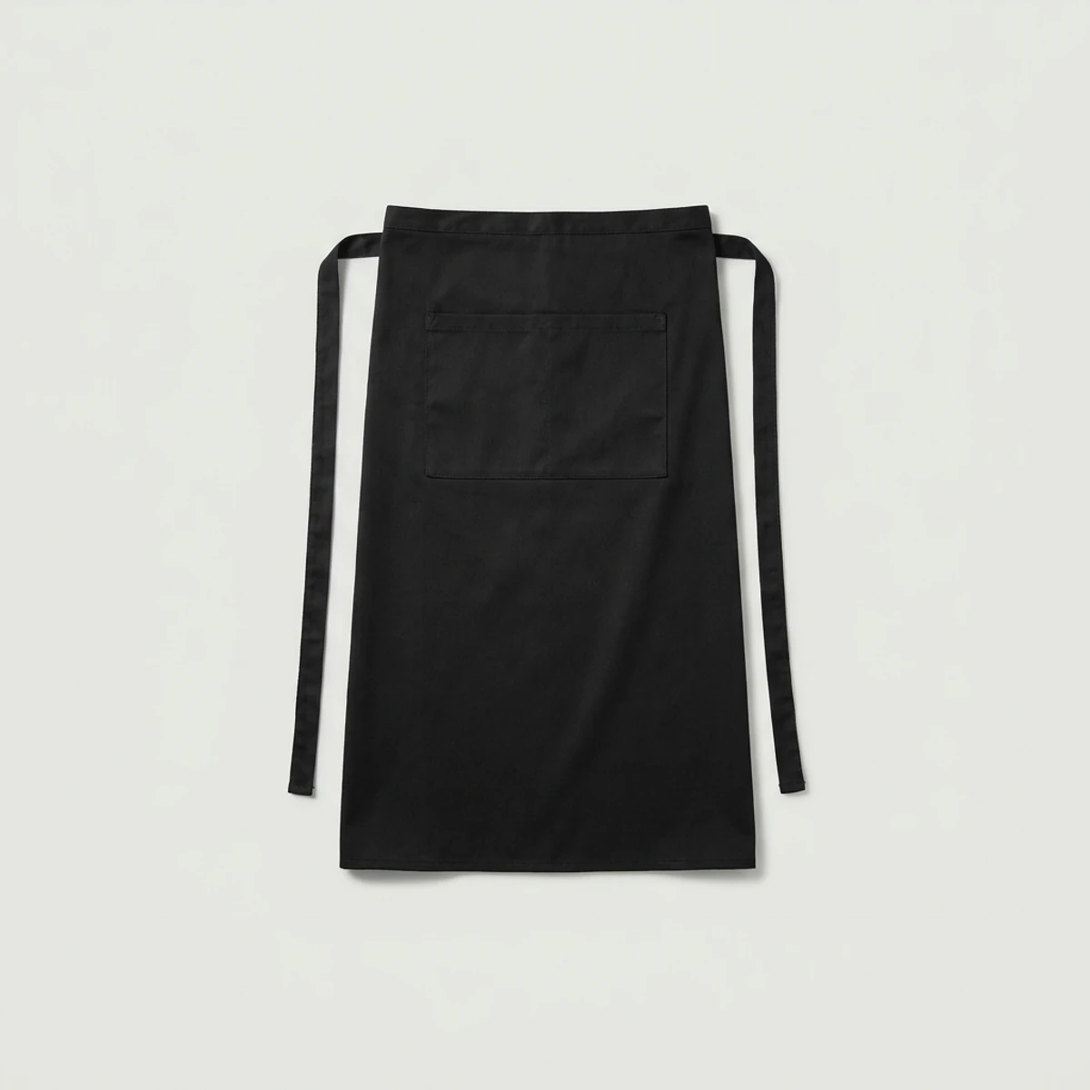 Black long bistro waist apron reaching the ankle with front pocket