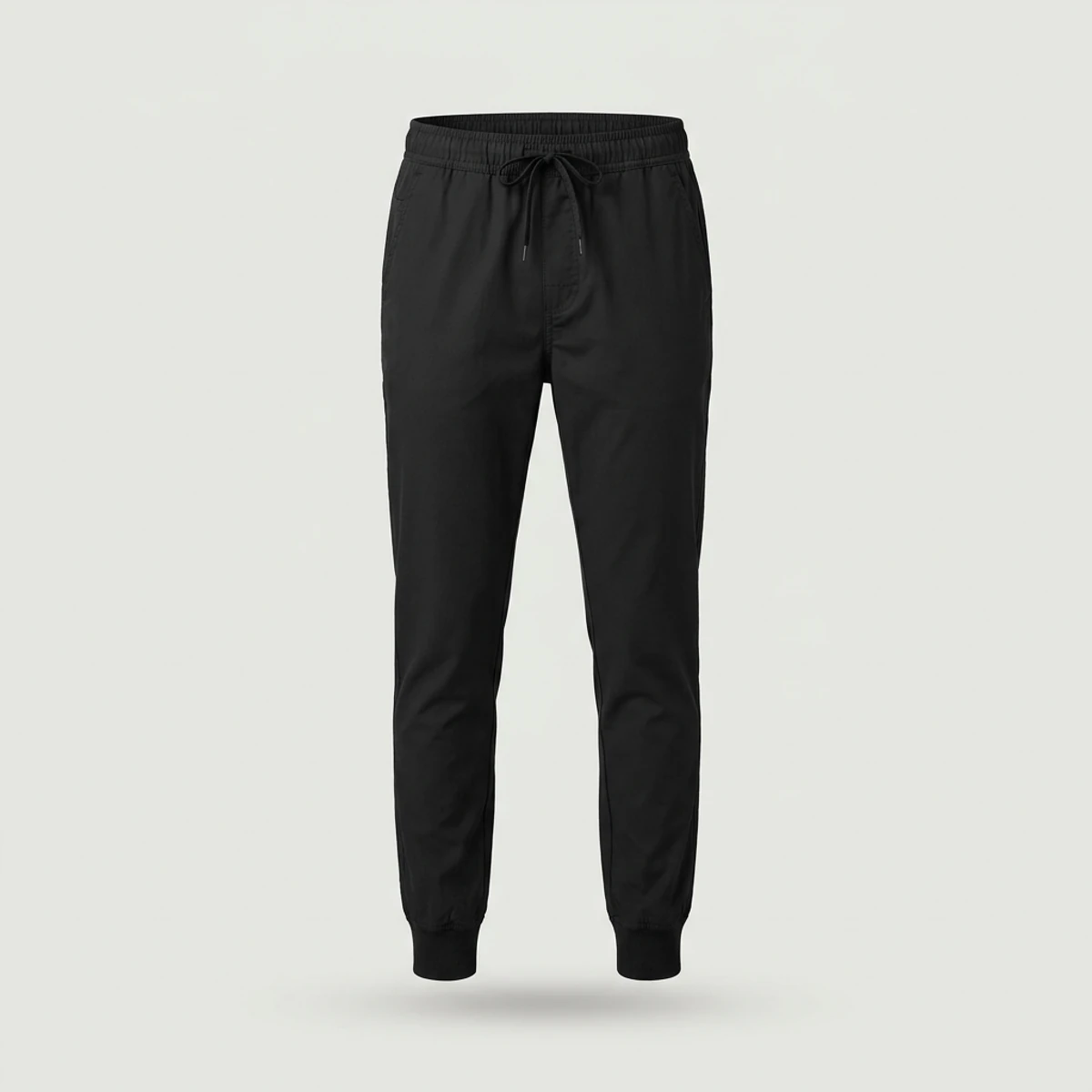 Black jogger chef pants with knit ankle cuffs and side pockets