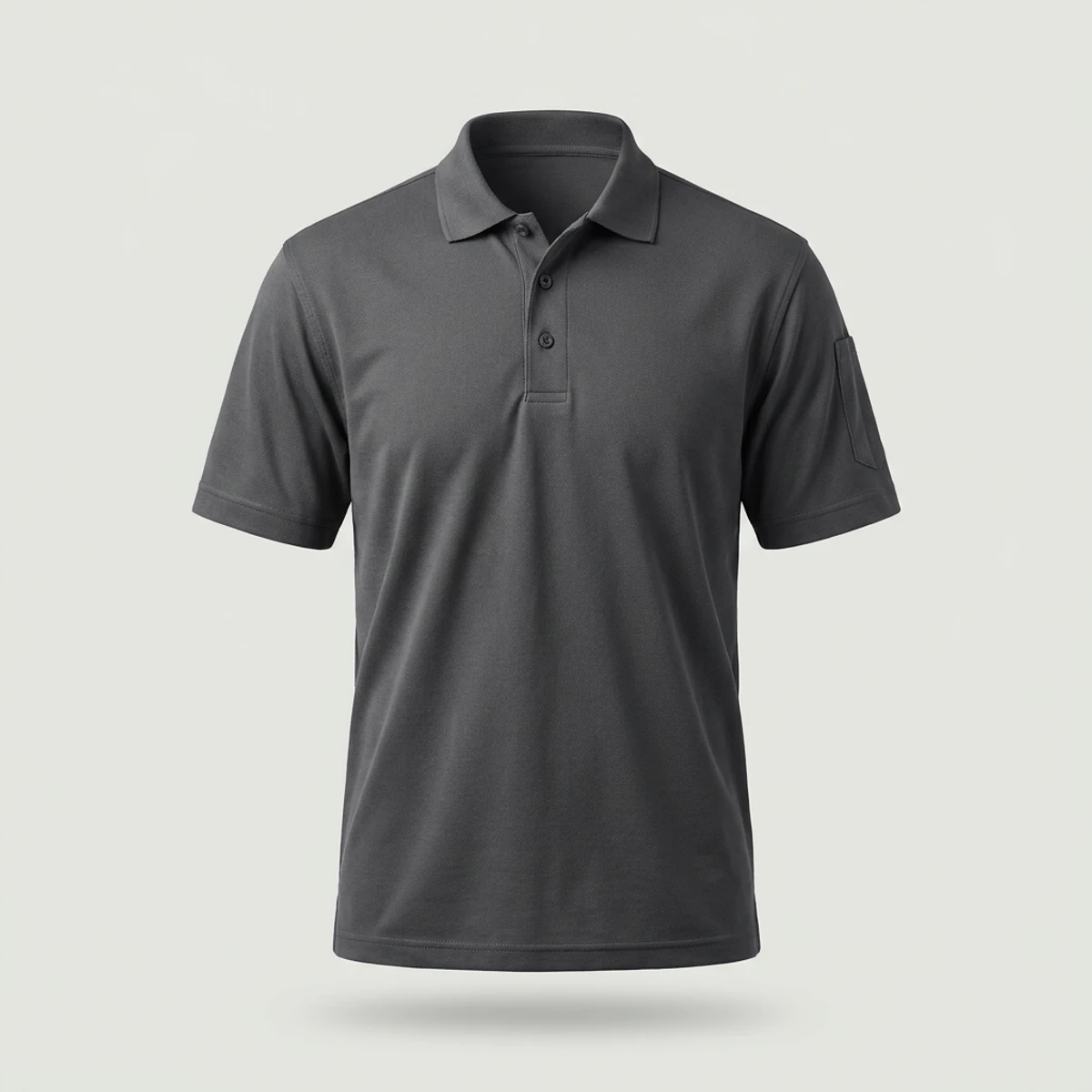 Charcoal piqué knit polo shirt with three-button placket for kitchen staff