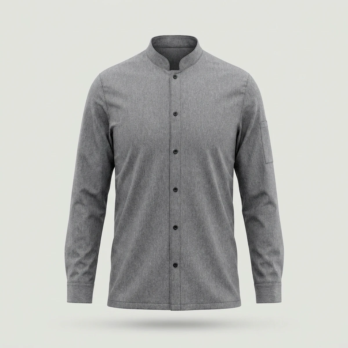 Heather gray long-sleeve stretch chef shirt with black buttons