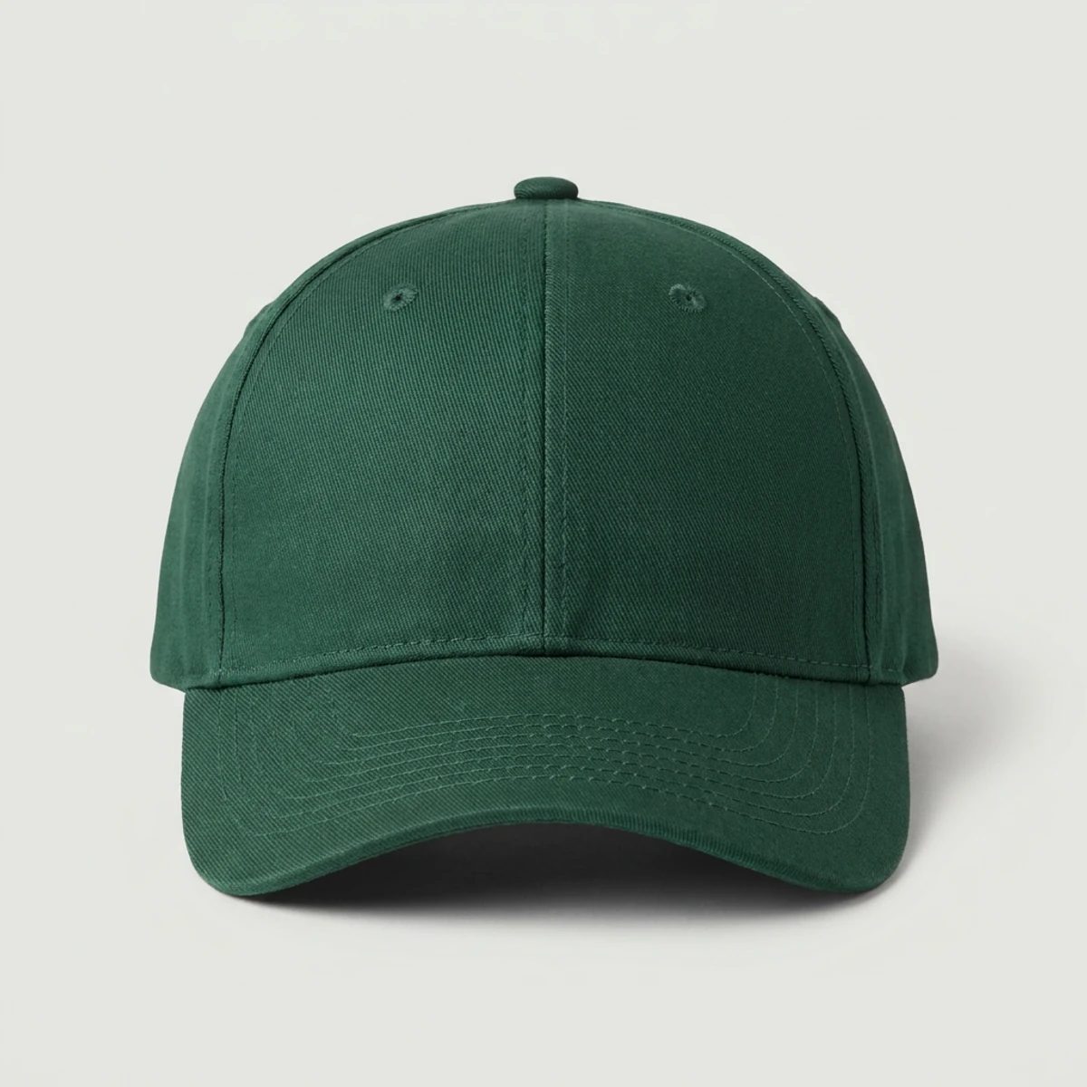 Hunter green structured six-panel work cap with curved brim