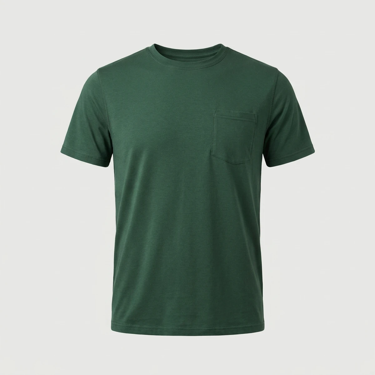 Hunter green short-sleeve wicking tee with chest pocket for landscapers