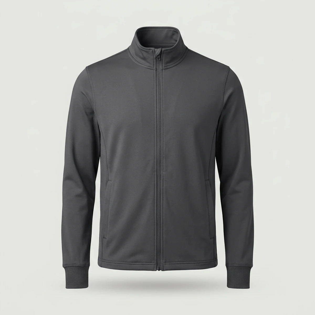 Charcoal grey zip warm-up jacket for clinic administrative staff