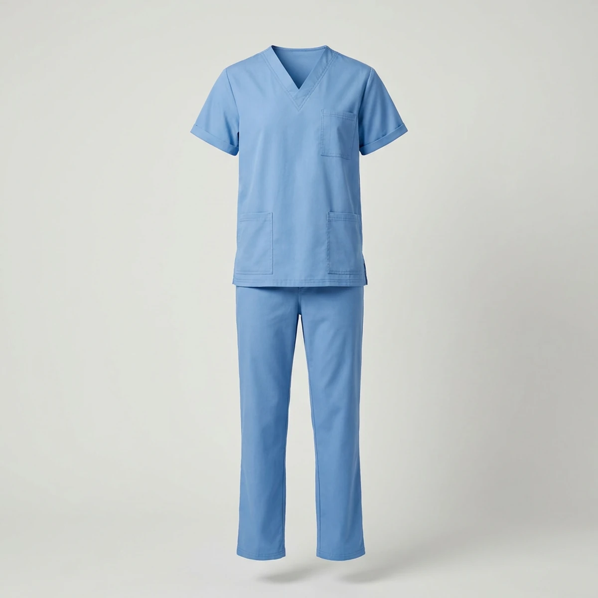 Ceil blue scrub top and pants set used to code technician roles