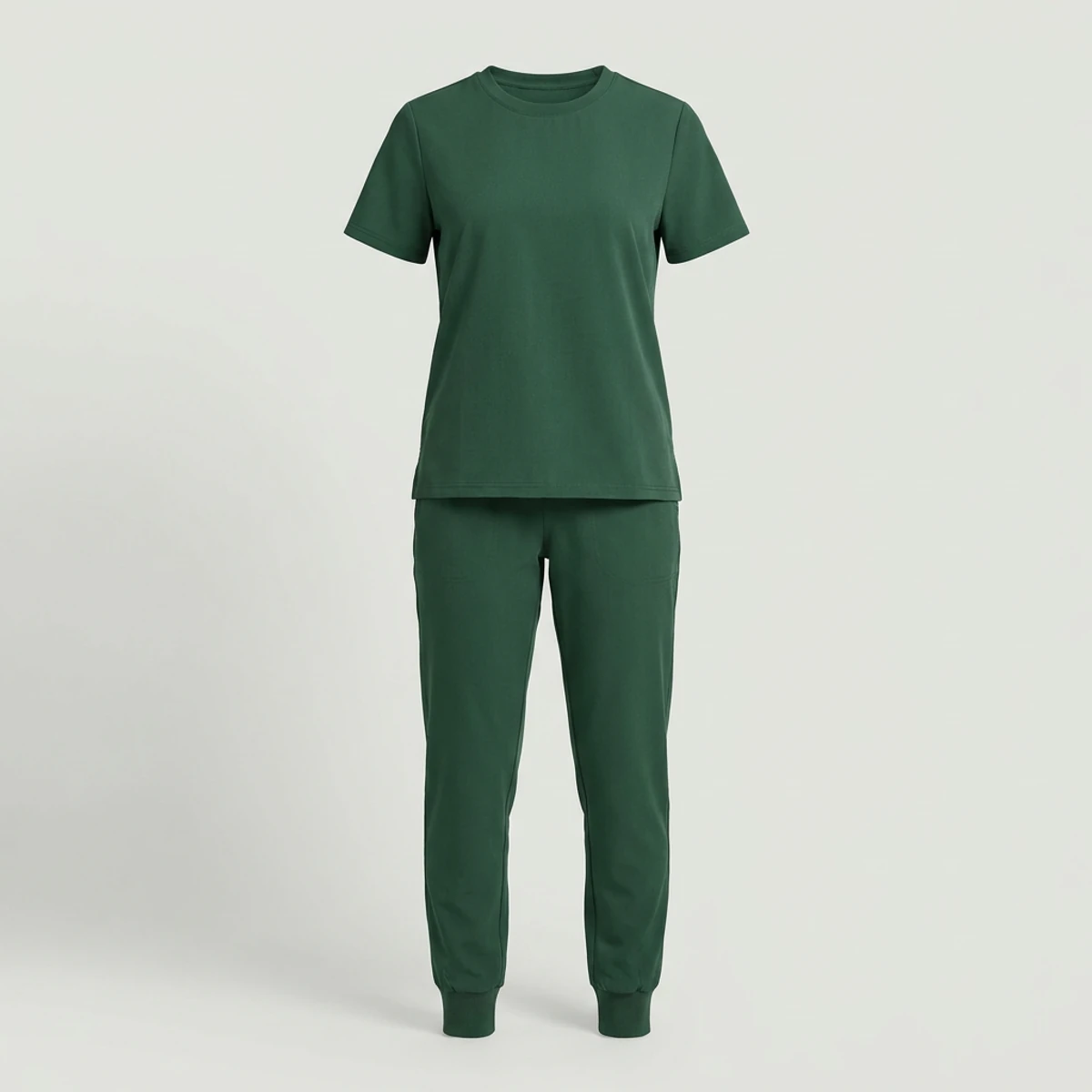 Hunter green scrub set with jogger pants for support staff