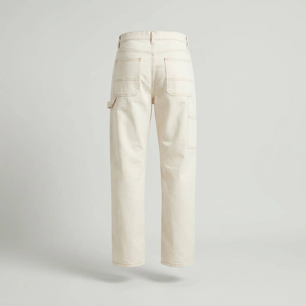 Natural off-white painter pants with contrast stitching and rule pocket