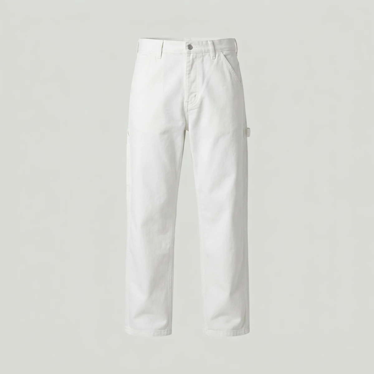 White cotton drill painter pants with rule pocket and hammer loop