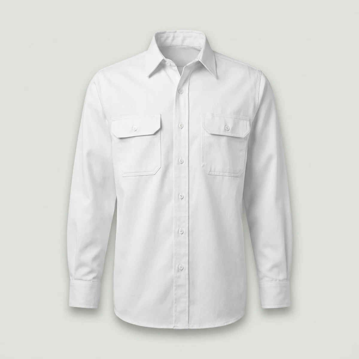 White long-sleeve work shirt with two chest pockets for painters