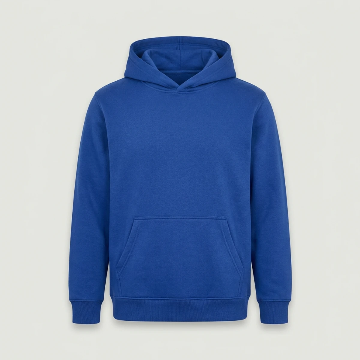 Royal blue pullover scrub hoodie with ribbed cuffs and front pocket