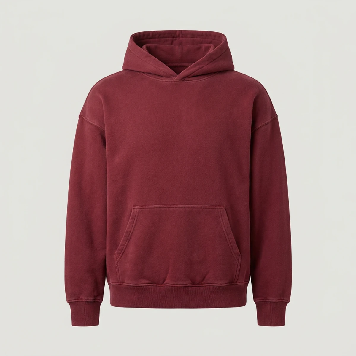 Wine colored pullover scrub hoodie with cropped relaxed fit
