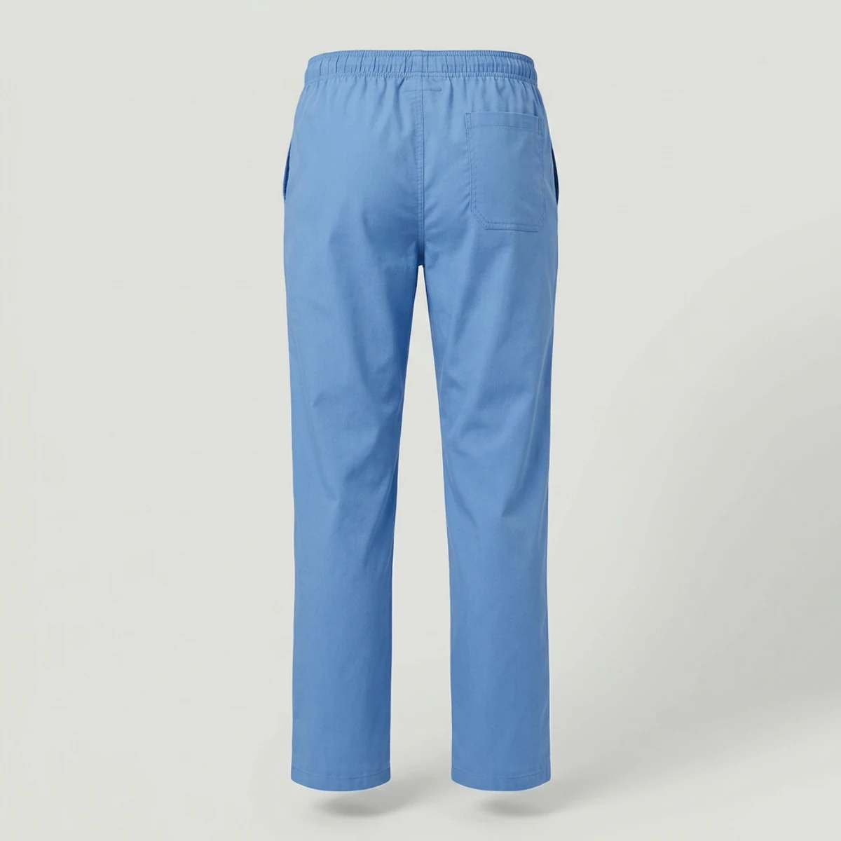 Ceil blue straight-leg scrub pants with full elastic waist and side pockets