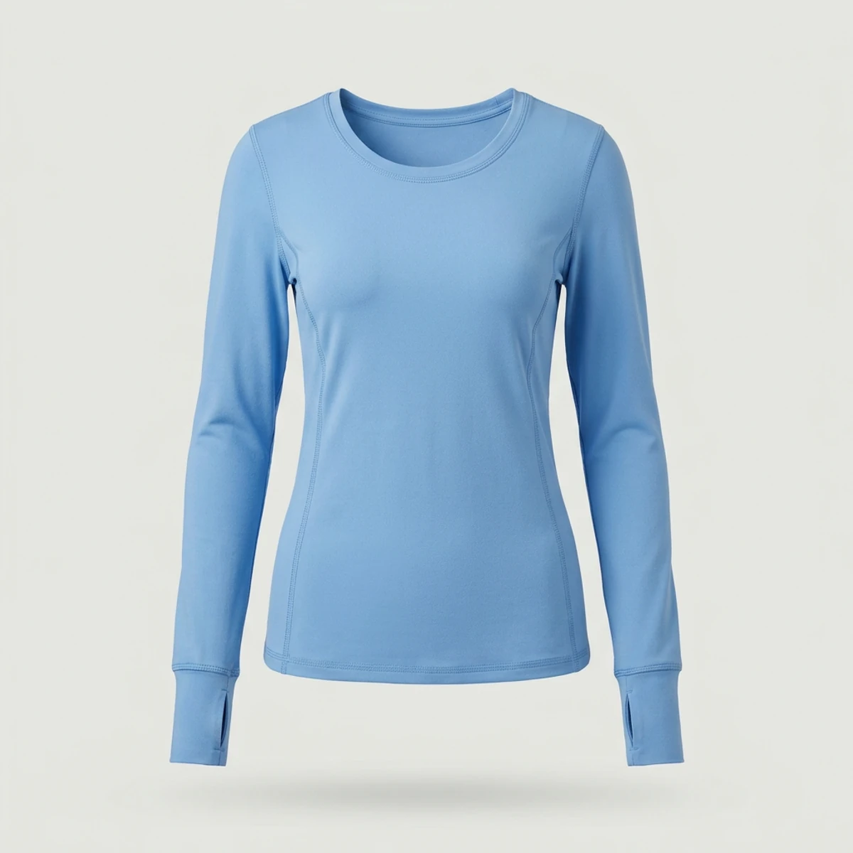 Ceil blue women's long-sleeve underscrub with shaped fit and thumbholes