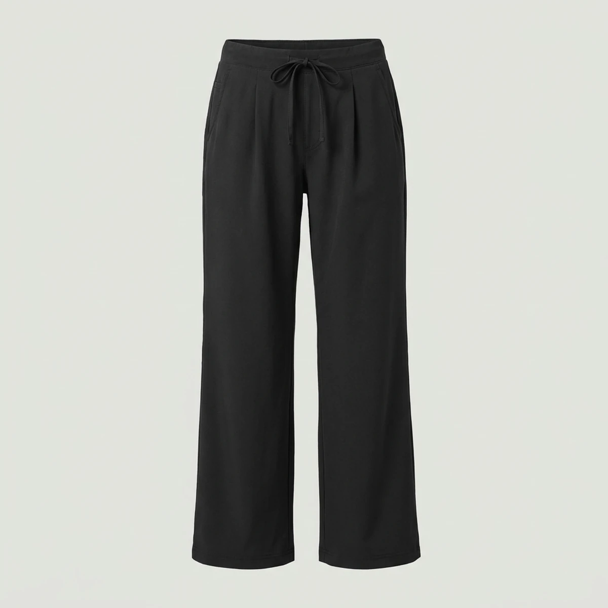 Black wide leg scrub pants with pleated front and side pockets