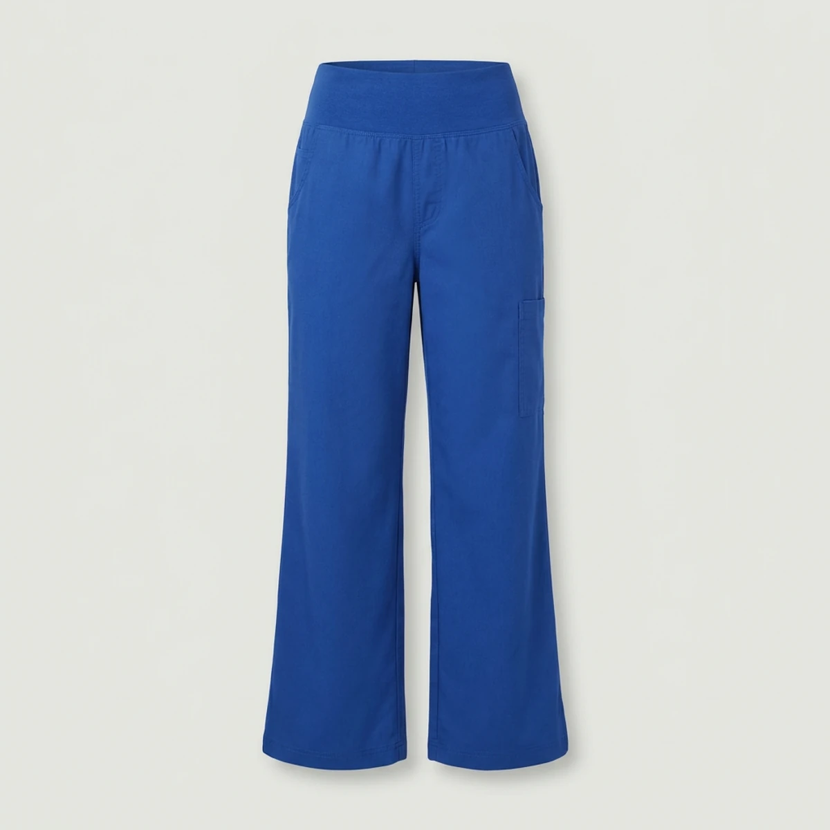 Royal blue wide leg scrub pants with knit waistband and thigh pocket