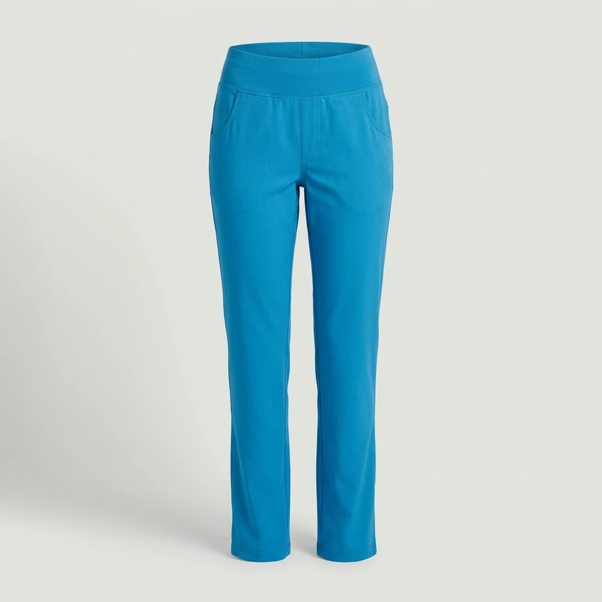 Caribbean blue straight-leg scrub pants with yoga waistband