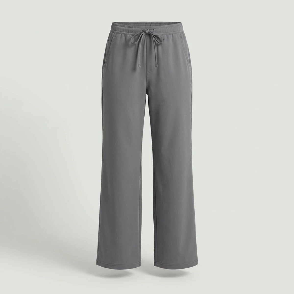 Pewter grey wide-leg scrub pants with drawstring waist