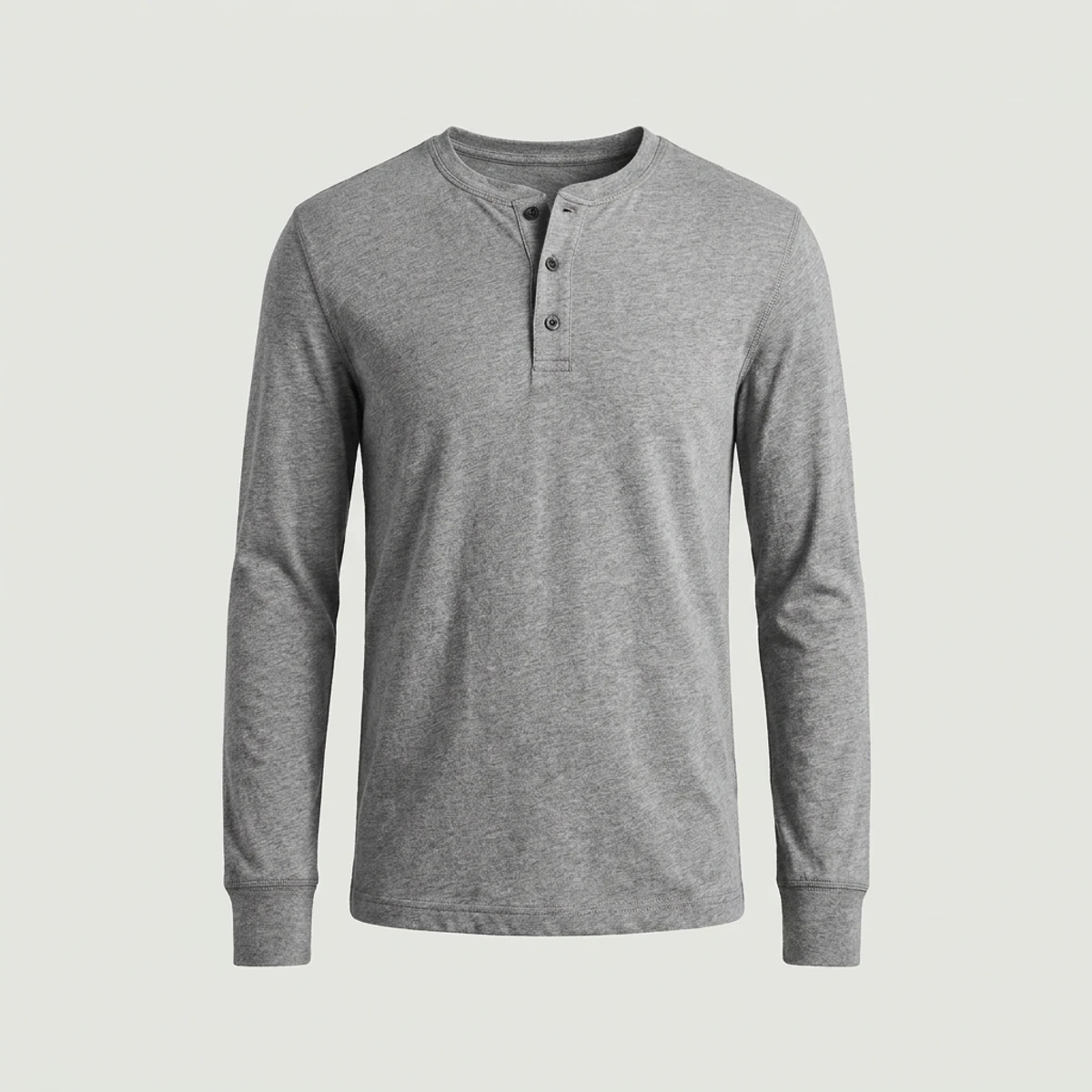Heather grey flame-resistant henley knit shirt with three-button placket
