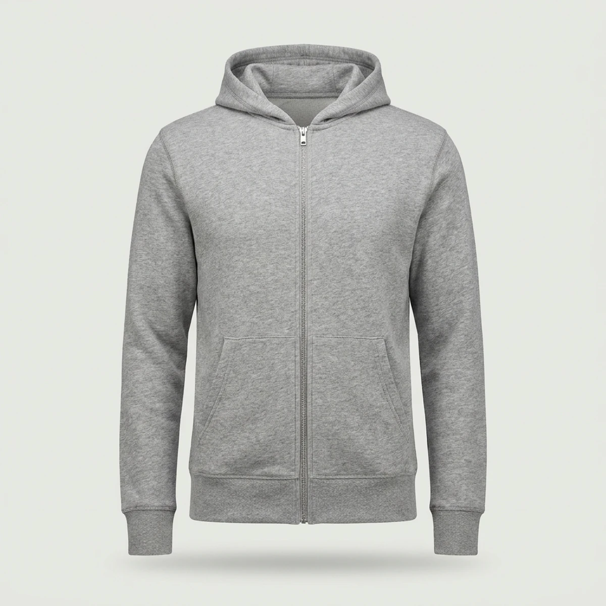 Heather grey flame-resistant full-zip hoodie with knit cuffs