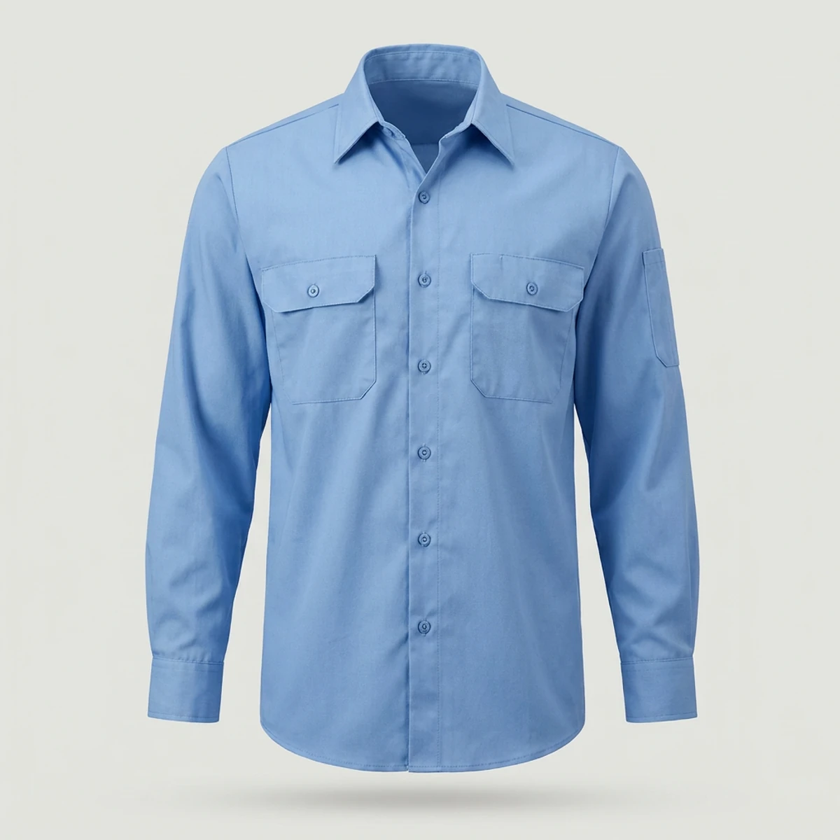 Light blue arc-rated work shirt with button front and pen pocket