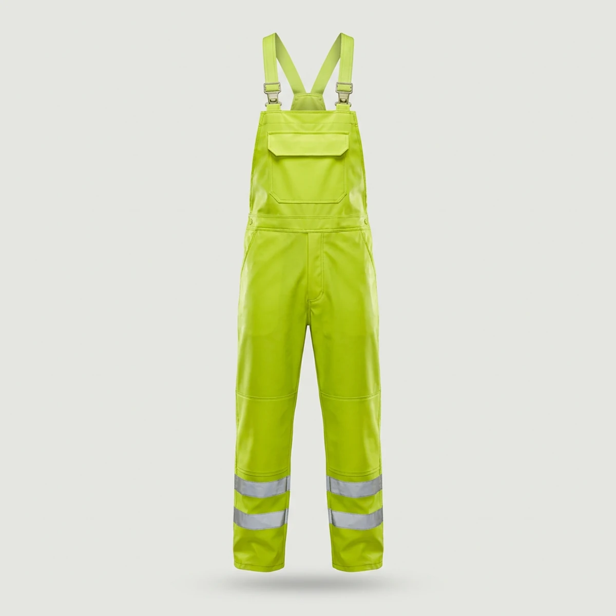 Fluorescent yellow-green hi vis bib overall with reflective leg bands