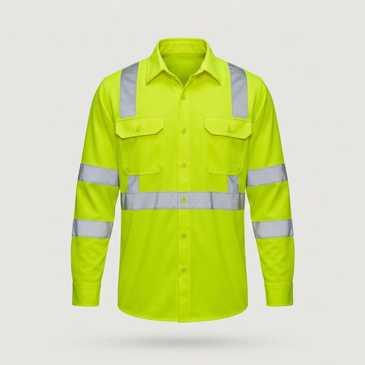 Fluorescent yellow-green button-front hi vis work shirt with chest pockets