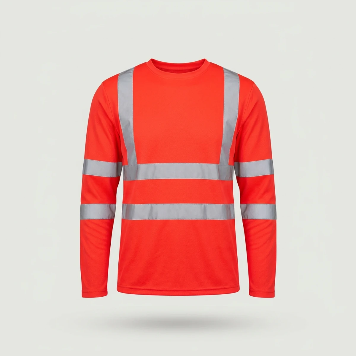 Fluorescent orange long-sleeve hi vis shirt with reflective bands on sleeves