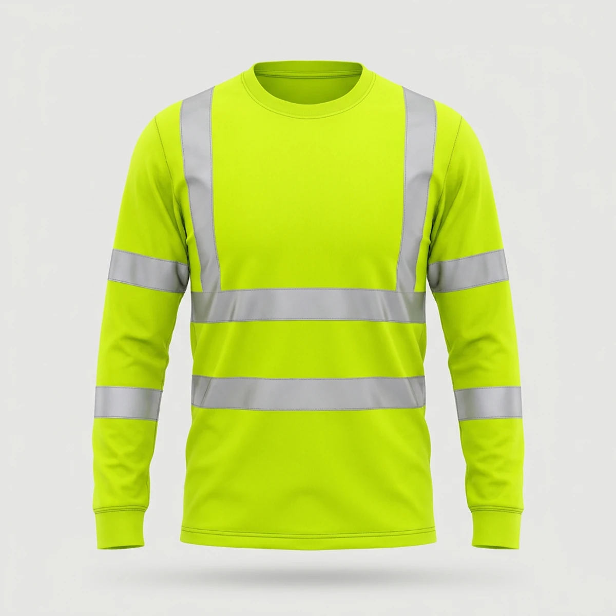 Fluorescent yellow-green long-sleeve hi vis shirt with sleeve reflective bands