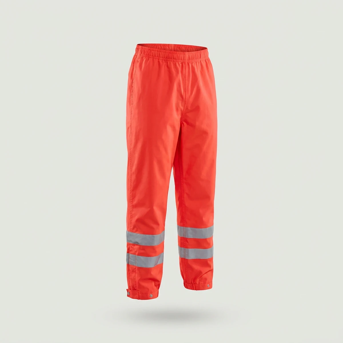 Fluorescent orange hi vis rain pants with elastic waist and reflective bands