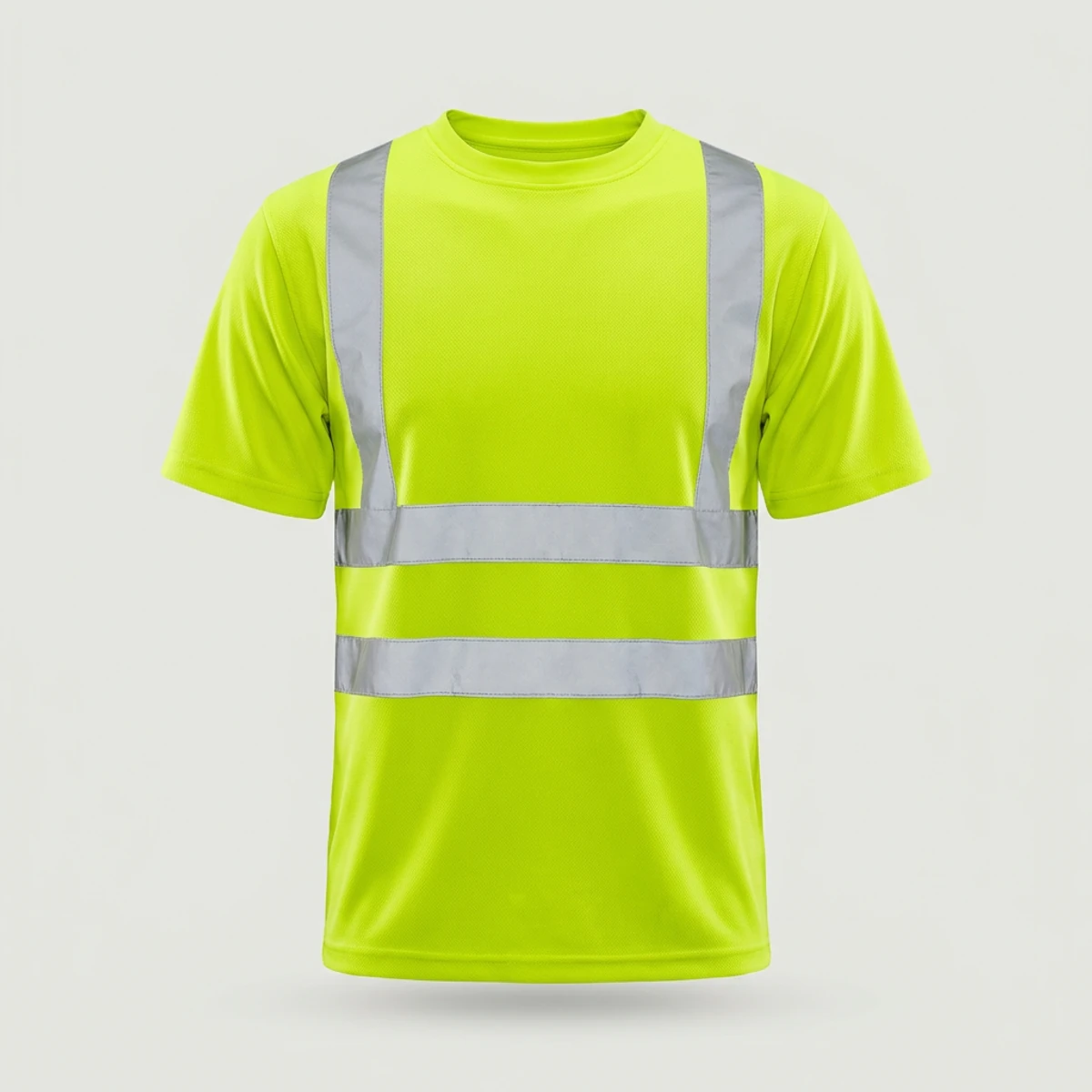 Fluorescent yellow-green short-sleeve hi vis T-shirt with silver reflective bands