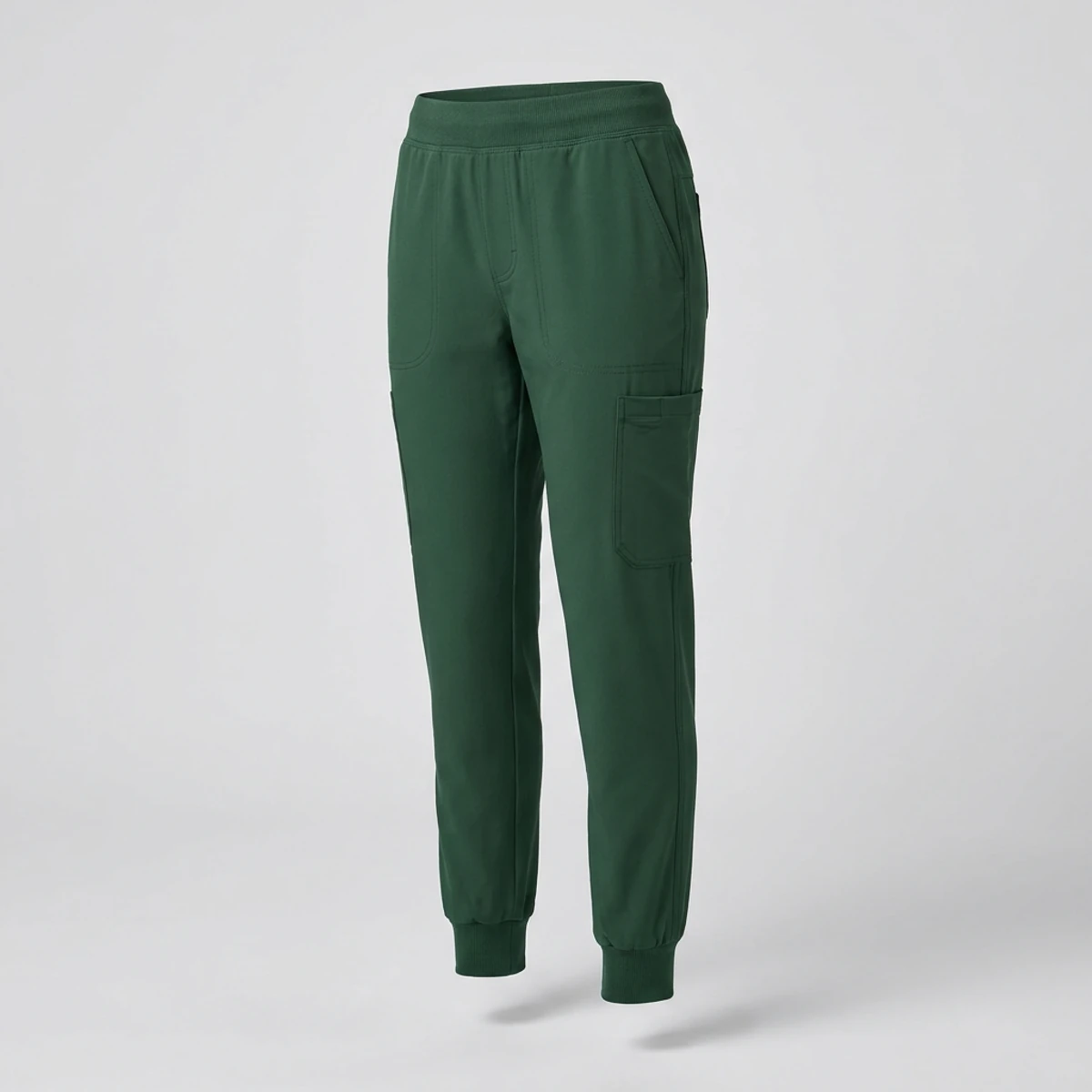 Hunter green jogger scrub pants with rib-knit waistband and cuffs