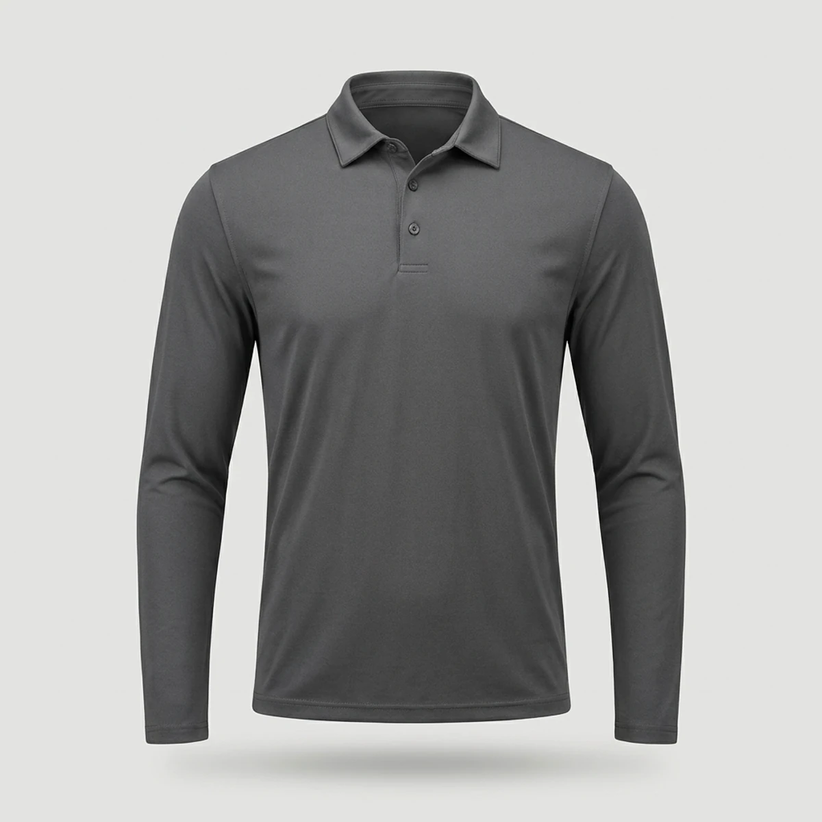 Charcoal grey performance polo with sun-protective long sleeves