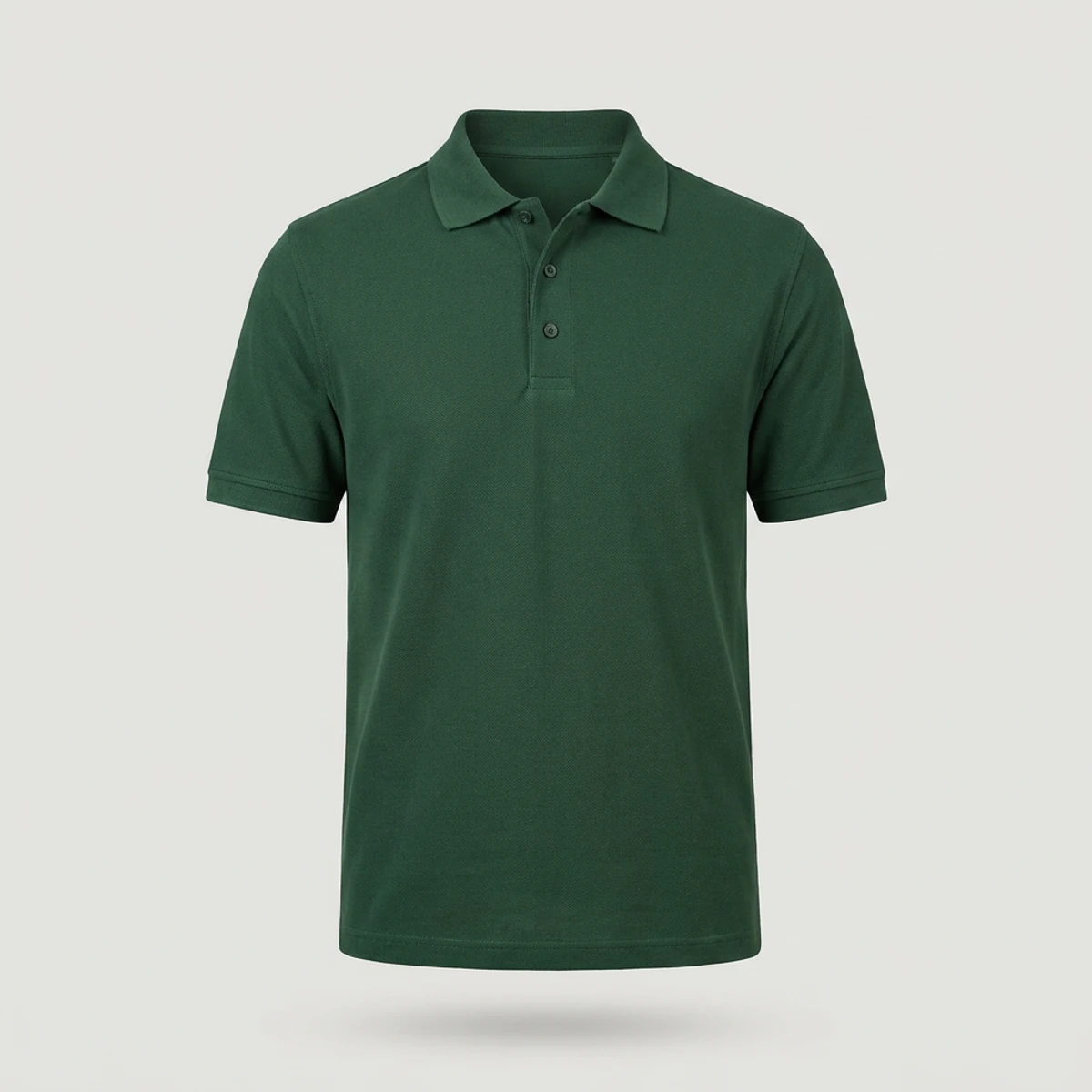 Hunter green short-sleeve polo with three-button placket for crew leaders