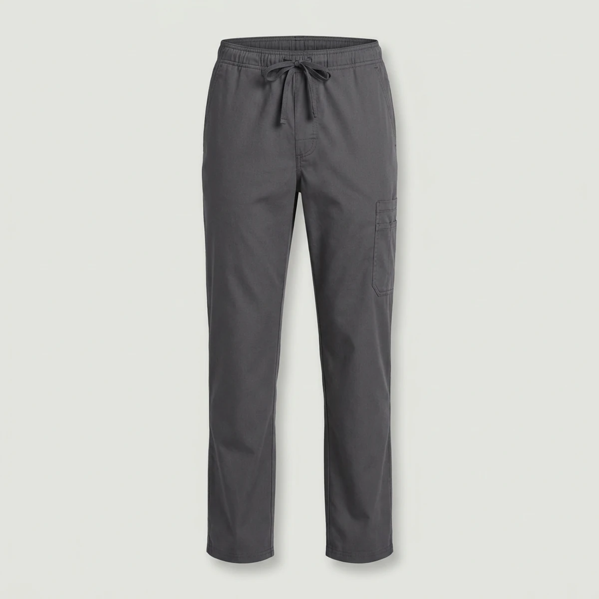 Charcoal men's-fit scrub pants with higher rise and cargo pocket