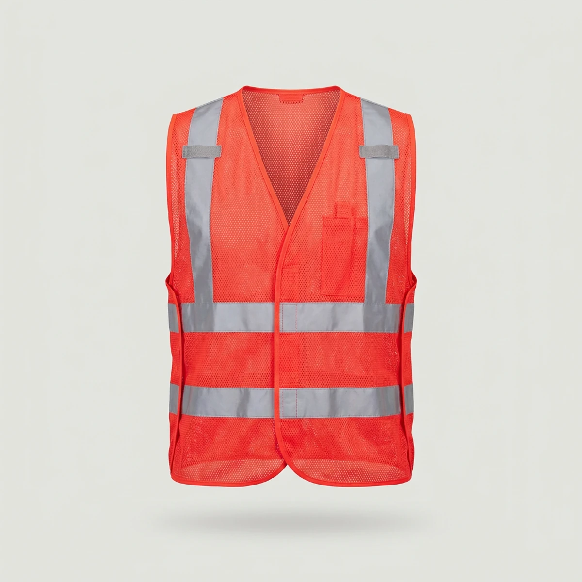 Fluorescent orange breakaway safety vest with mesh body and reflective tape