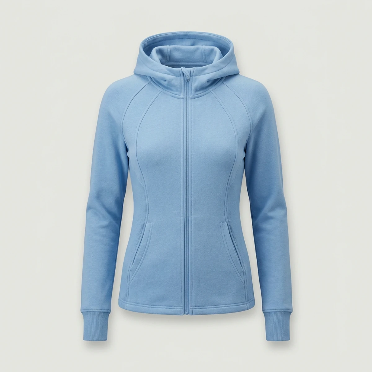 Ceil blue women's fitted full-zip scrub hoodie with side panels