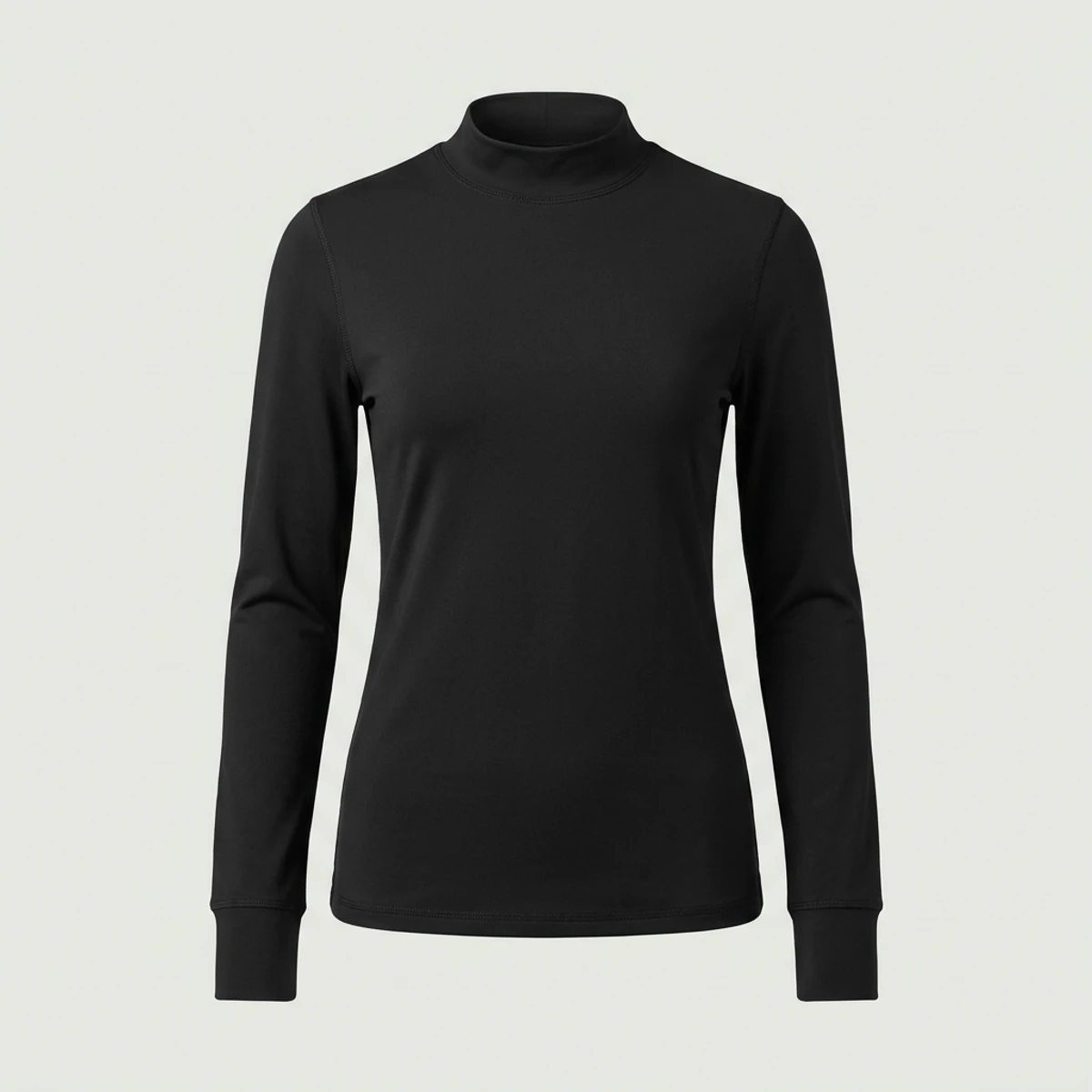 Black mock neck underscrub with long sleeves and slim body