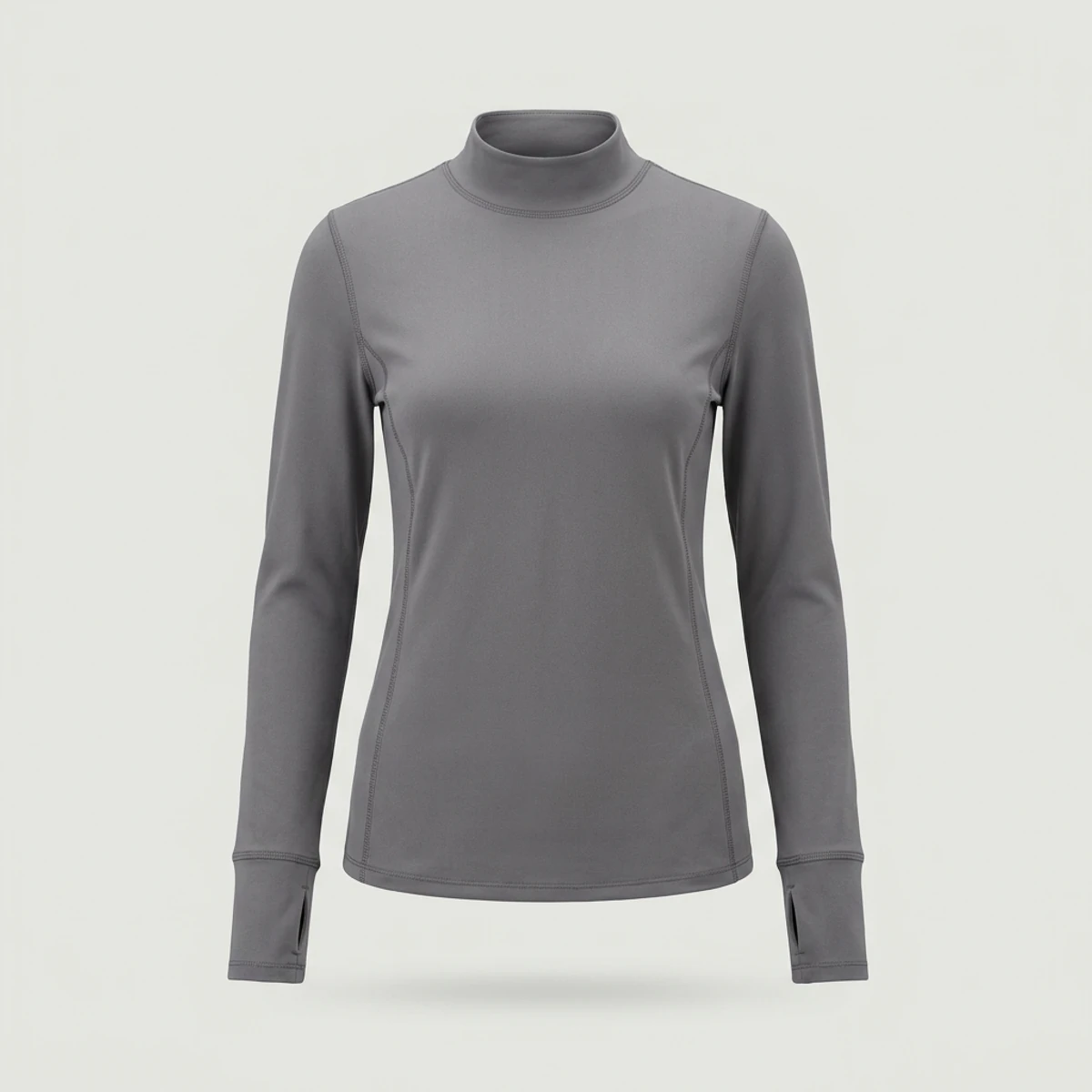 Pewter grey women's mock neck underscrub with thumbhole cuffs