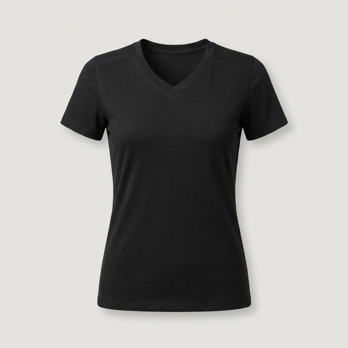Black short-sleeve scrub undershirt with V-neck mirroring scrub top neckline
