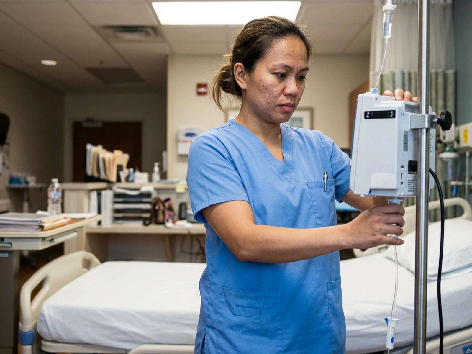 Nurse wearing a custom V-neck scrub top