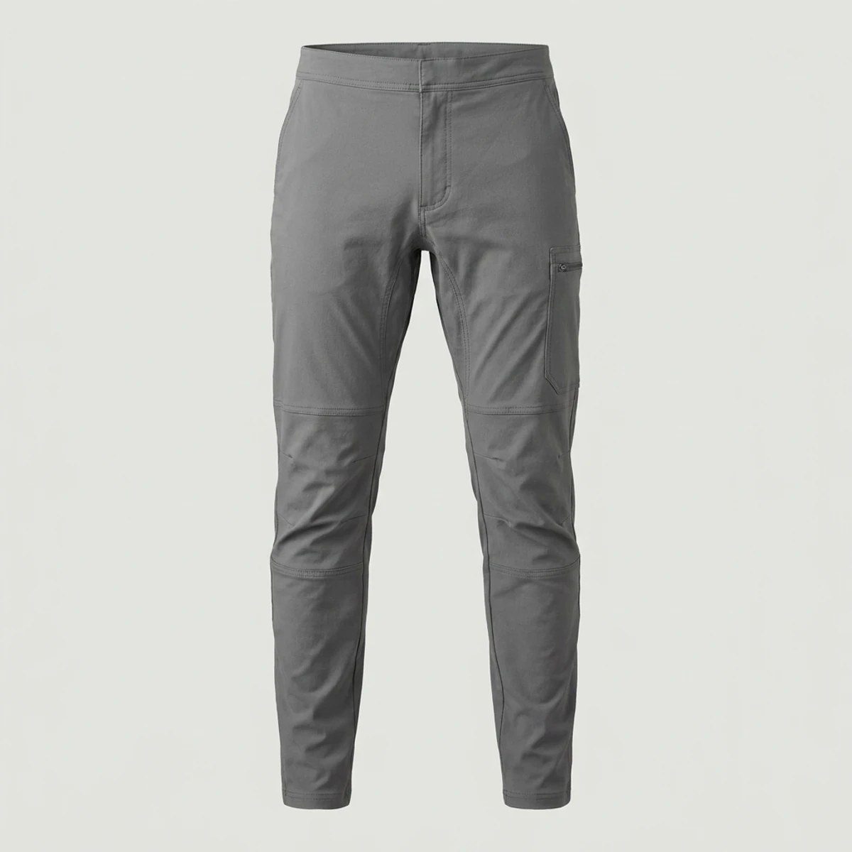 Grey lightweight stretch work pants with gusset and thigh pocket