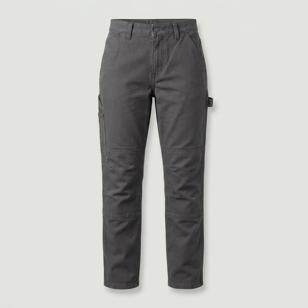 Charcoal women's utility work pants with double knees and hammer loop